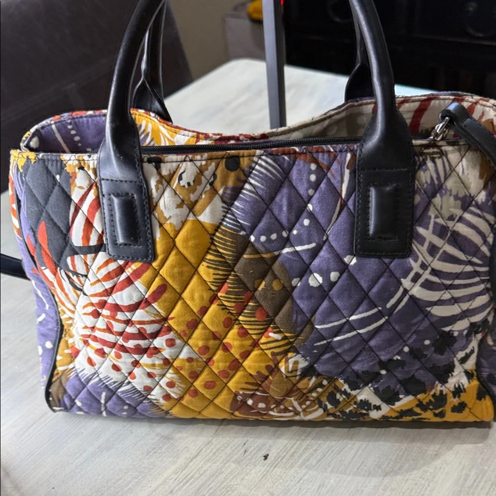 Vera Bradley Yellow and Purple Quilted Triple Compartment Crossbody/Satchel